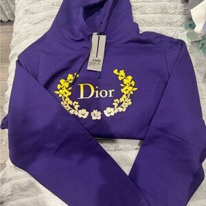 Dior Purple Hoodie with Yellow Floral Design